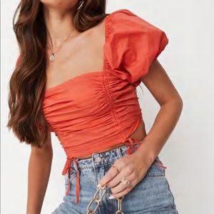 Ruched puff sleeve crop top